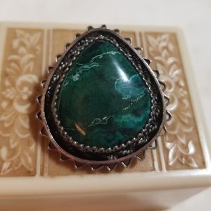 Antique 935 Sterling Silver Signed Malachite Pendant Brooch